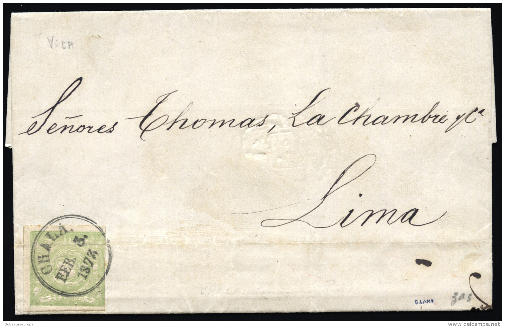 PERU. Ø 13 En Carta Completa Circulada A Lima, El 3/2/1873. Mat. Fechador "CHALA". Al Dorso Llegada.... - Peru