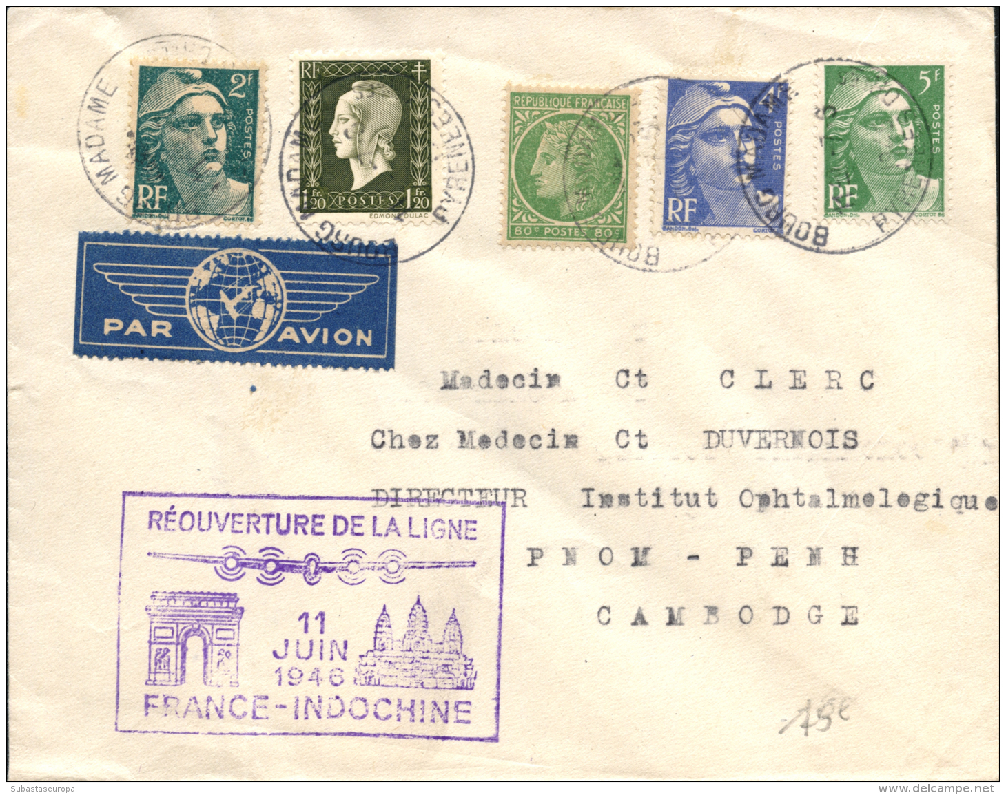 Lote De 9 Cartas Con Marcas De Primeros Vuelos De Francia, Entre Los A&ntilde;os 1947 Y 1955. Peso= 50 Gramos. - Other & Unclassified