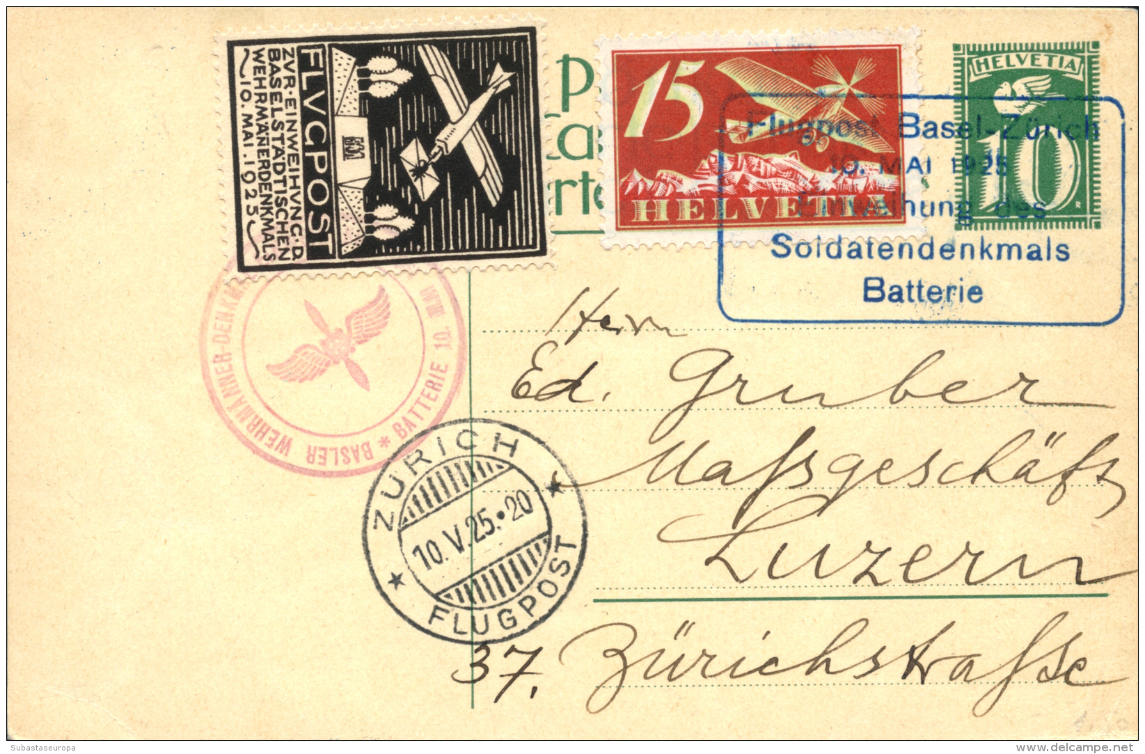 SUIZA. E.P. Con Franqueo Complementario Y Vi&ntilde;eta Conmemorativa De Vuelo Especial Militar. A&ntilde;o 1925.... - Other & Unclassified