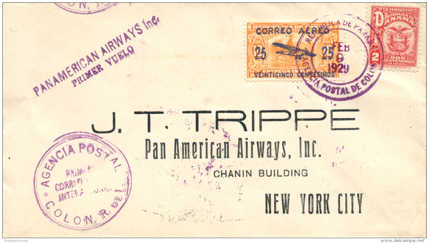 PANAMÁ. Carta Circulada Primer Vuelo Colón - Estados Unidos, A&ntilde;o 1929. Vuelo De Lindbergh.... - Other & Unclassified