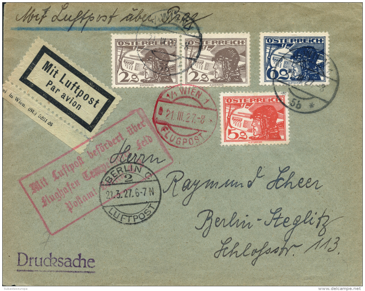 AUSTRIA. Carta Circulada Por Primer Vuelo Viena-Praga-Dresden-Berlín, A&ntilde;o 1927. Cat. Muller 120.... - Other & Unclassified