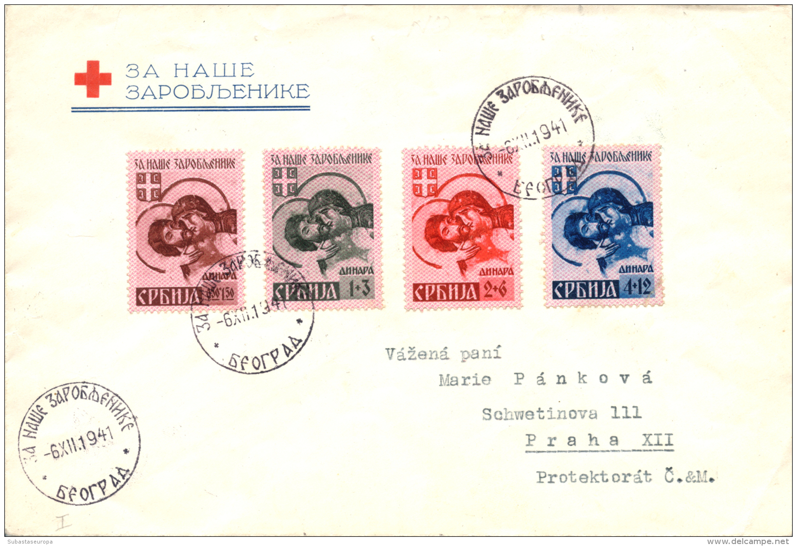 SERBIA. Ocupación Alemana. Tema Cruz Roja. Miche 54/57 En Carta Circulada A Praga, El 6/12/1941 (no Es... - Servië