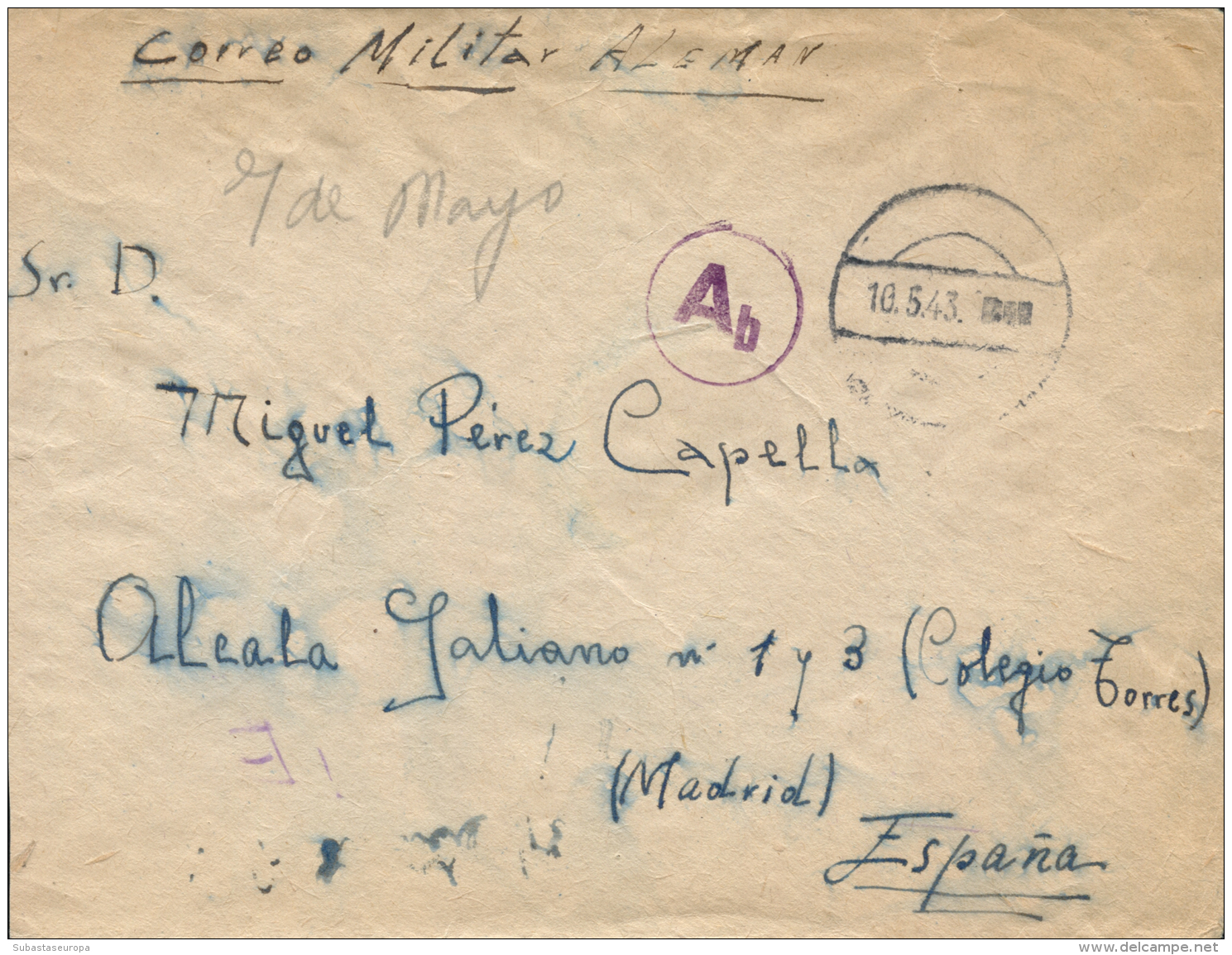 Sobre Circulado Por Feldpost (13704) A Madrid, El 10/5/43. Peso= 15 Gramos. - Covers & Documents