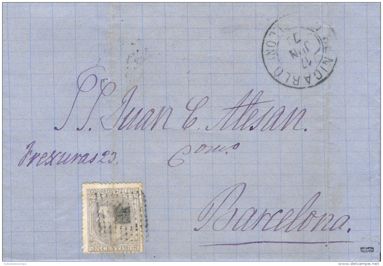 204 En Carta De Benicarló A Barcelona El 17/6/1879. Mat. Trébol. Peso= 15 Gramos. - Covers & Documents