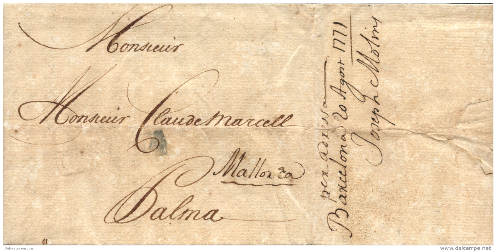 1771. Carta De Rotterdam A Palma De Mallorca. Encaminada En Barcelona "Joseph Molins". Rara. Peso= 15 Gramos. - Brieven En Documenten