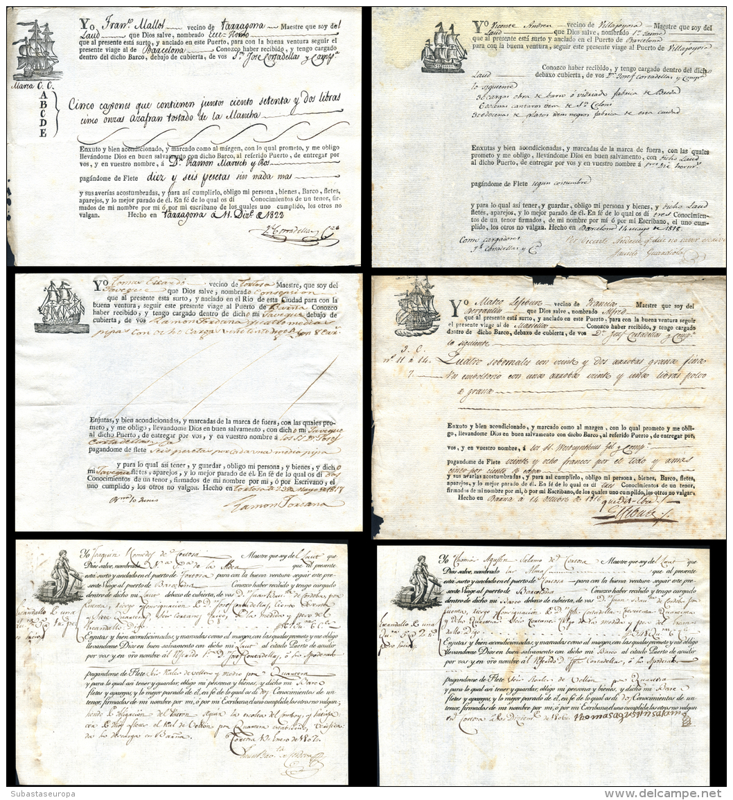 1806-1822. Seis Conocimientos De Embarque Diferentes. Peso= 30 Gramos. - Covers & Documents
