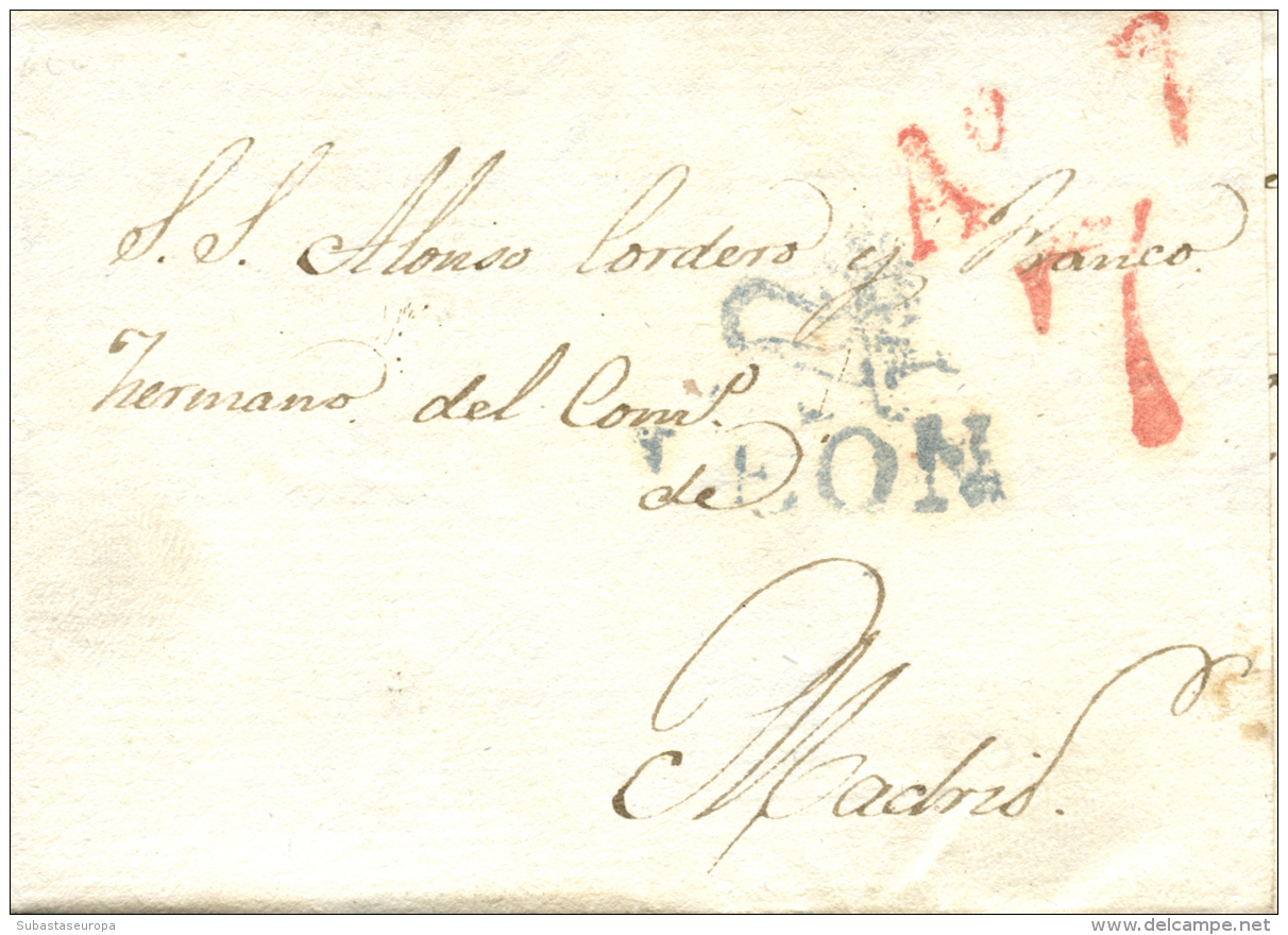 D.P. 15. 1841. Carta De León A Madrid. Marca En Azul N&ordm; 8. Peso= 15 Gramos. - ...-1850 Prephilately