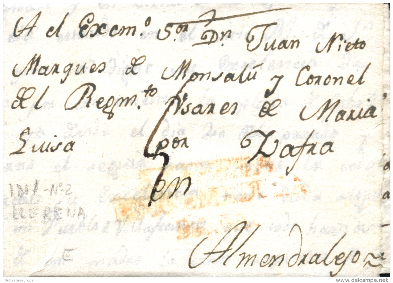 D.P. 13. 1843. Carta Circulada De Llerena A Almendralejo. Marca P.E. 4. Porteo 9. Peso= 15 Gramos. - ...-1850 Prephilately
