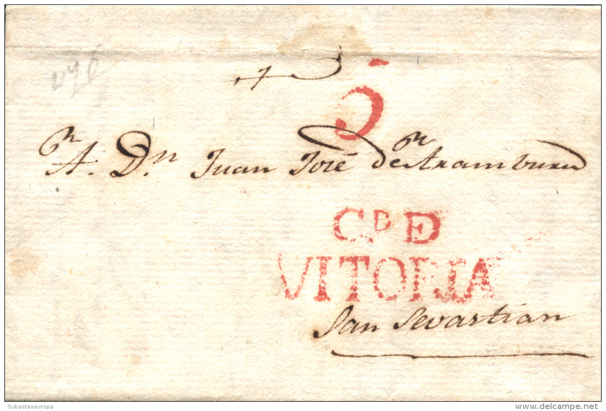 D.P. 10. 1824. VITORIA A San Sebastián. Marca CD DE/ VITORIA (PE 17). Preciosa Peso= 15 Gramos. - ...-1850 Prephilately