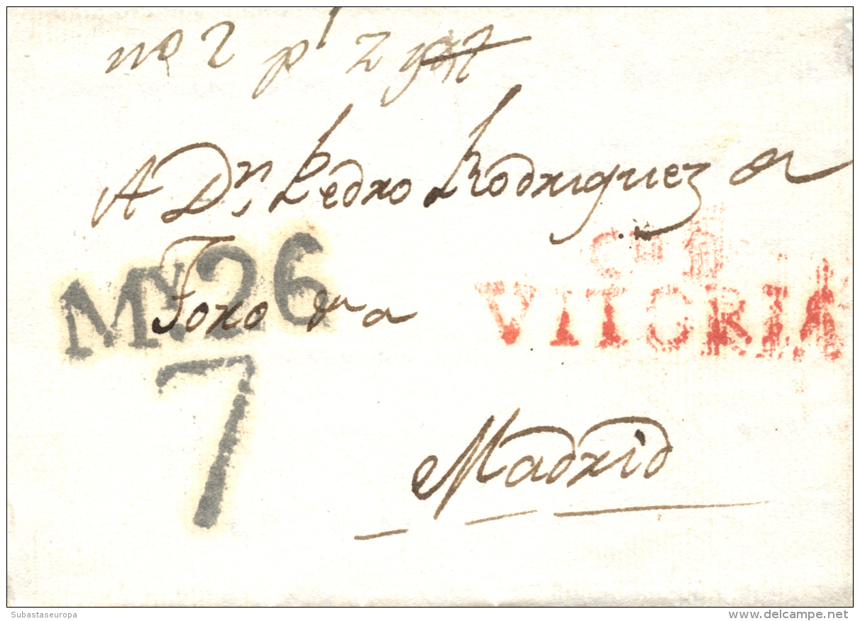 D.P. 10. 1823. VITORIA A Madrid. Marca CD DE/ VITORIA (PE 20). Muy Rara. Peso= 15 Gramos. - ...-1850 Voorfilatelie