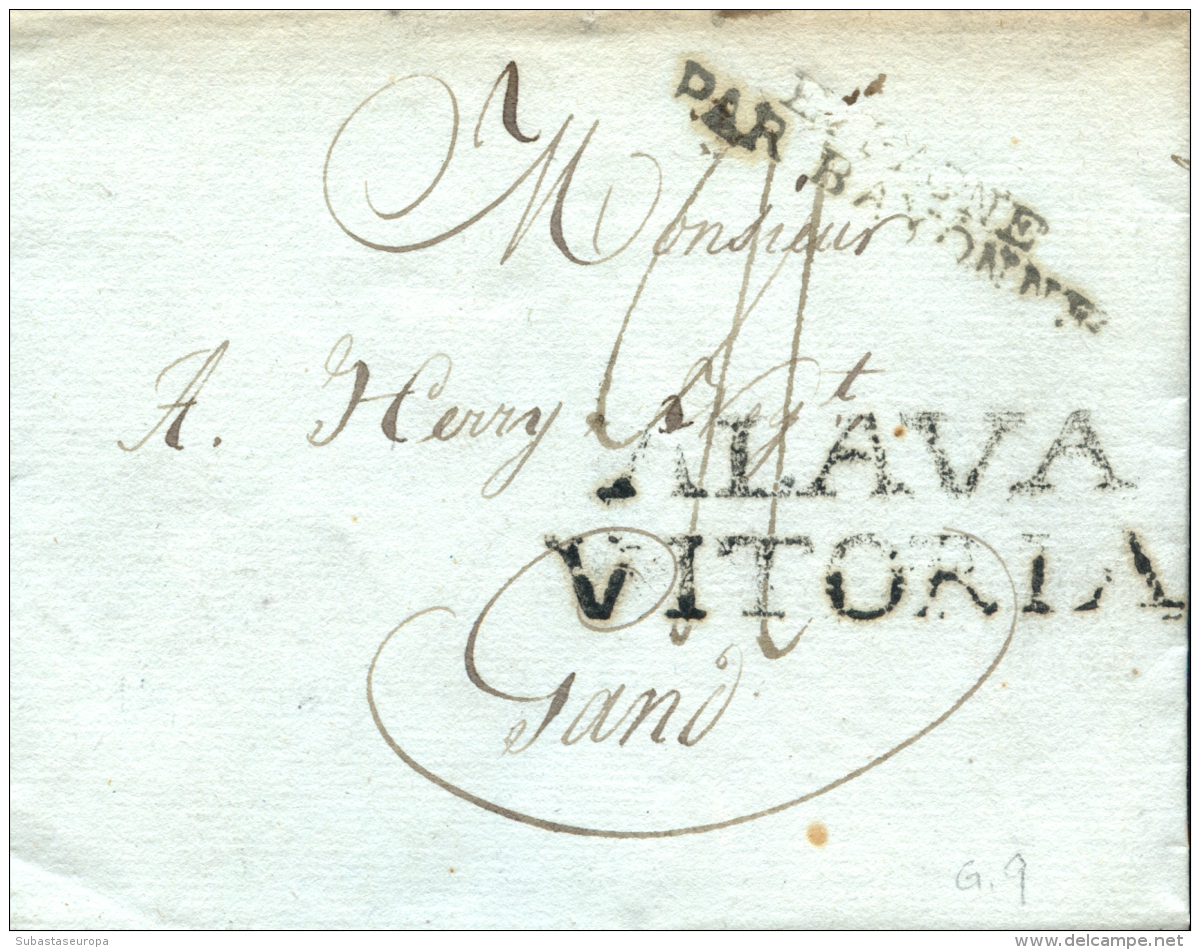 D.P. 10. 1809. VITORIA A Gand (Bélgica). Marca ALAVA/ VITORIA (PE 14). Muy Bonita Y Rara Peso= 15 Gramos. - ...-1850 Prephilately