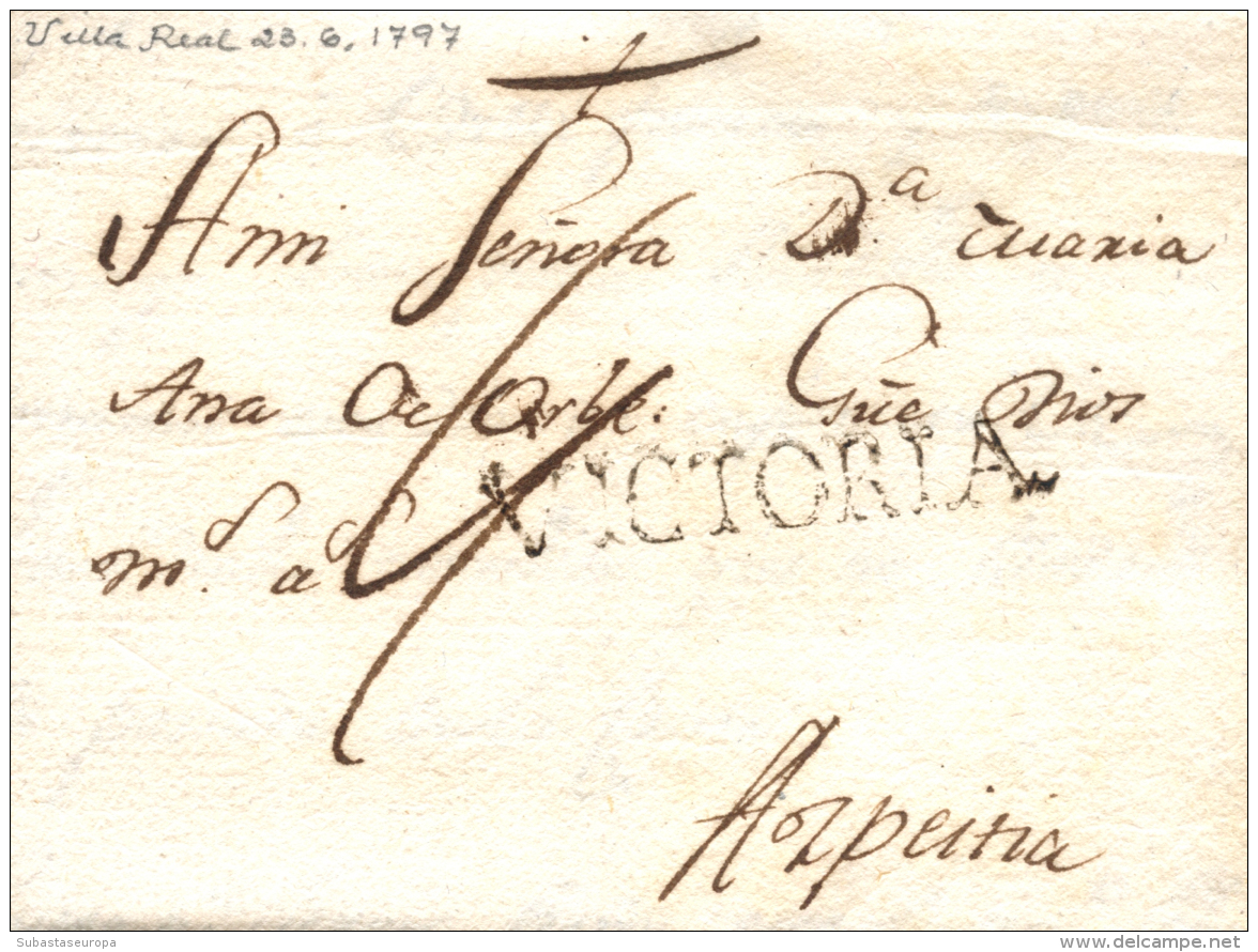 D.P. 10. 1797. VILLARREAL A Azpeitia. Marca VICTORIA (PE3). Preciosa Y Muy Rara. Peso= 15 Gramos. - ...-1850 Préphilatélie