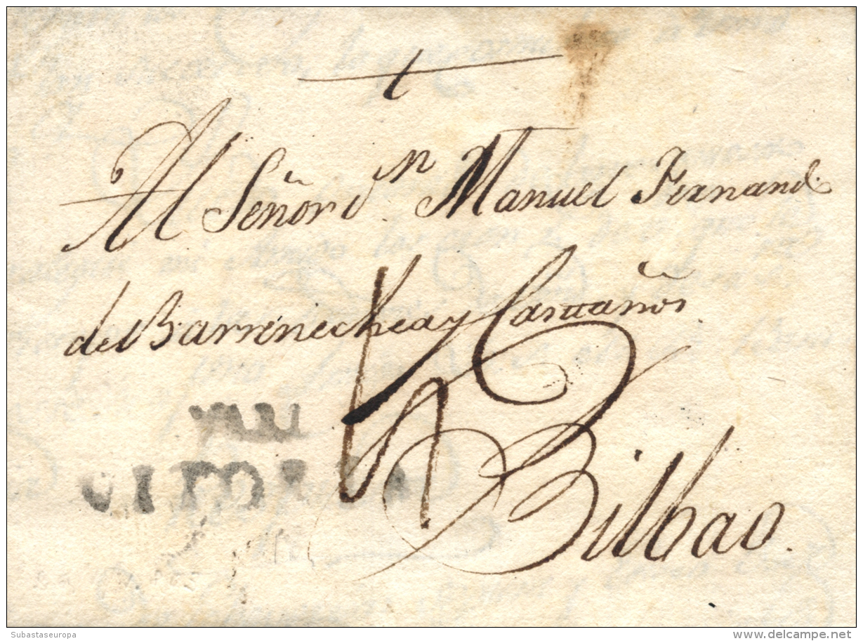 D.P. 10. 1803. Pamplona A Bilbao. Marca VARL/ VITORIA (PE 4) De Villarreal Estampada En Tránsito En Tinta De... - ...-1850 Prephilately