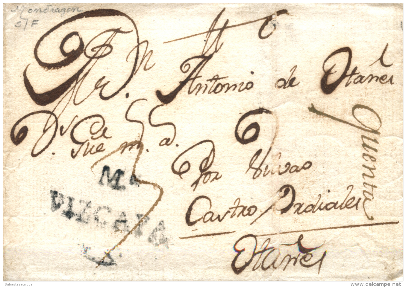 D.P. 10. S/f. Cubierta A Ota&ntilde;es (Castrourdiales- Santander) Marca MN/VIZCAYA De MONDRAGÓN (PE 2).... - ...-1850 Prephilately