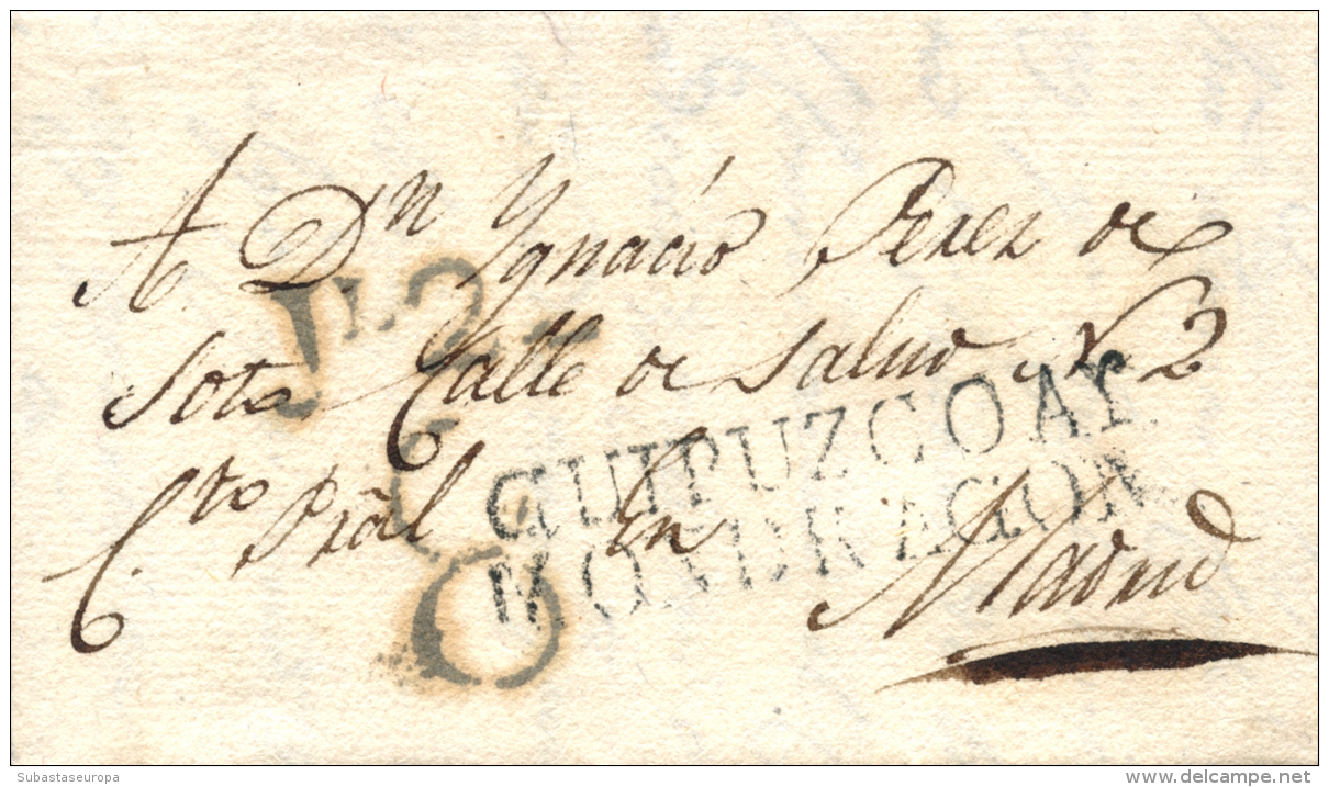 D.P. 10. 1822. Vergara A Madrid. Marca GUIPUZCOA/ MONDRAGON (PE 9). Preciosa. Peso= 15 Gramos. - ...-1850 Prephilately