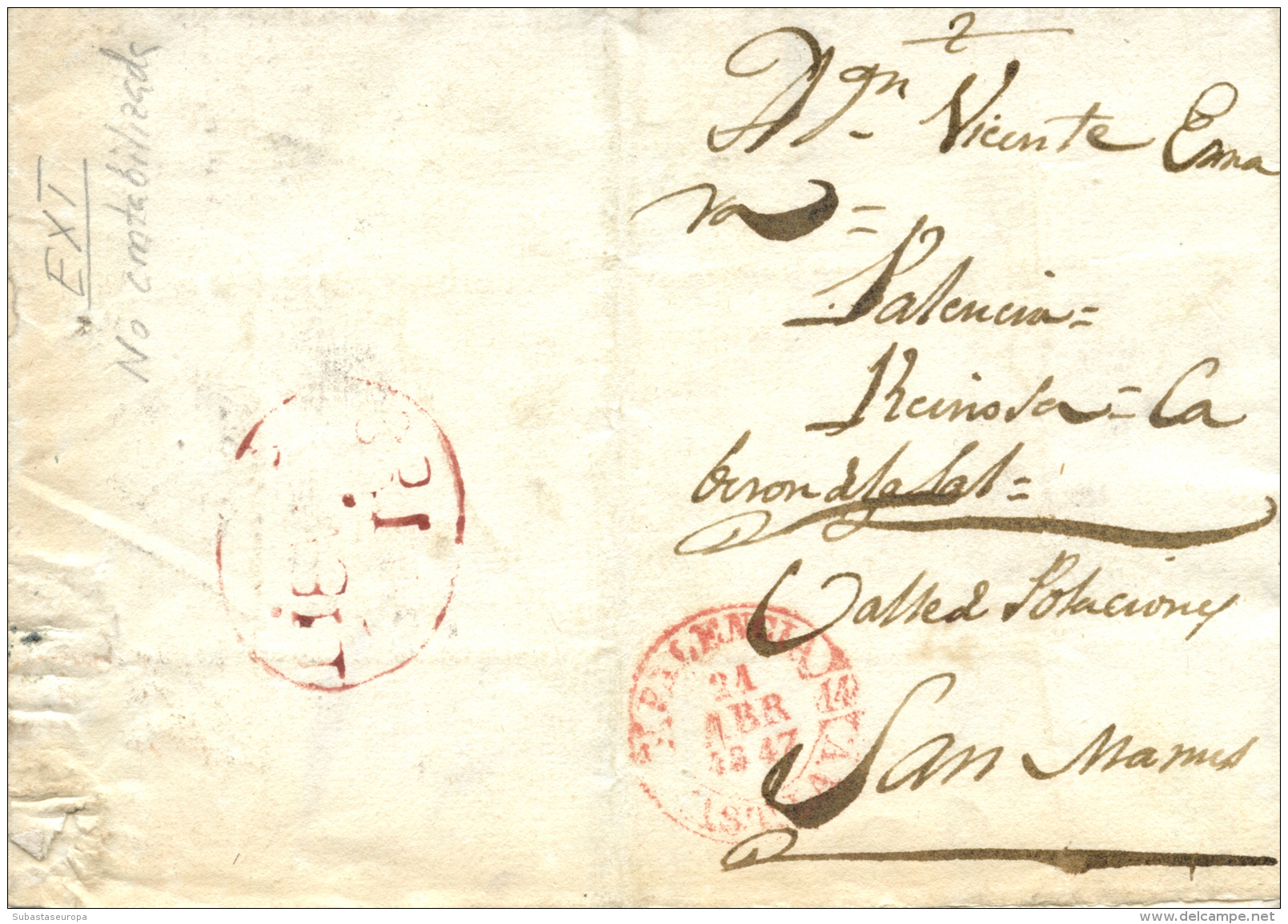D.P. 9. 1847. Carta De Pozo De Urama (Palencia) A San Mamés (Cantabria). Baeza Palencia Y Al Dorso Marca... - ...-1850 Prephilately