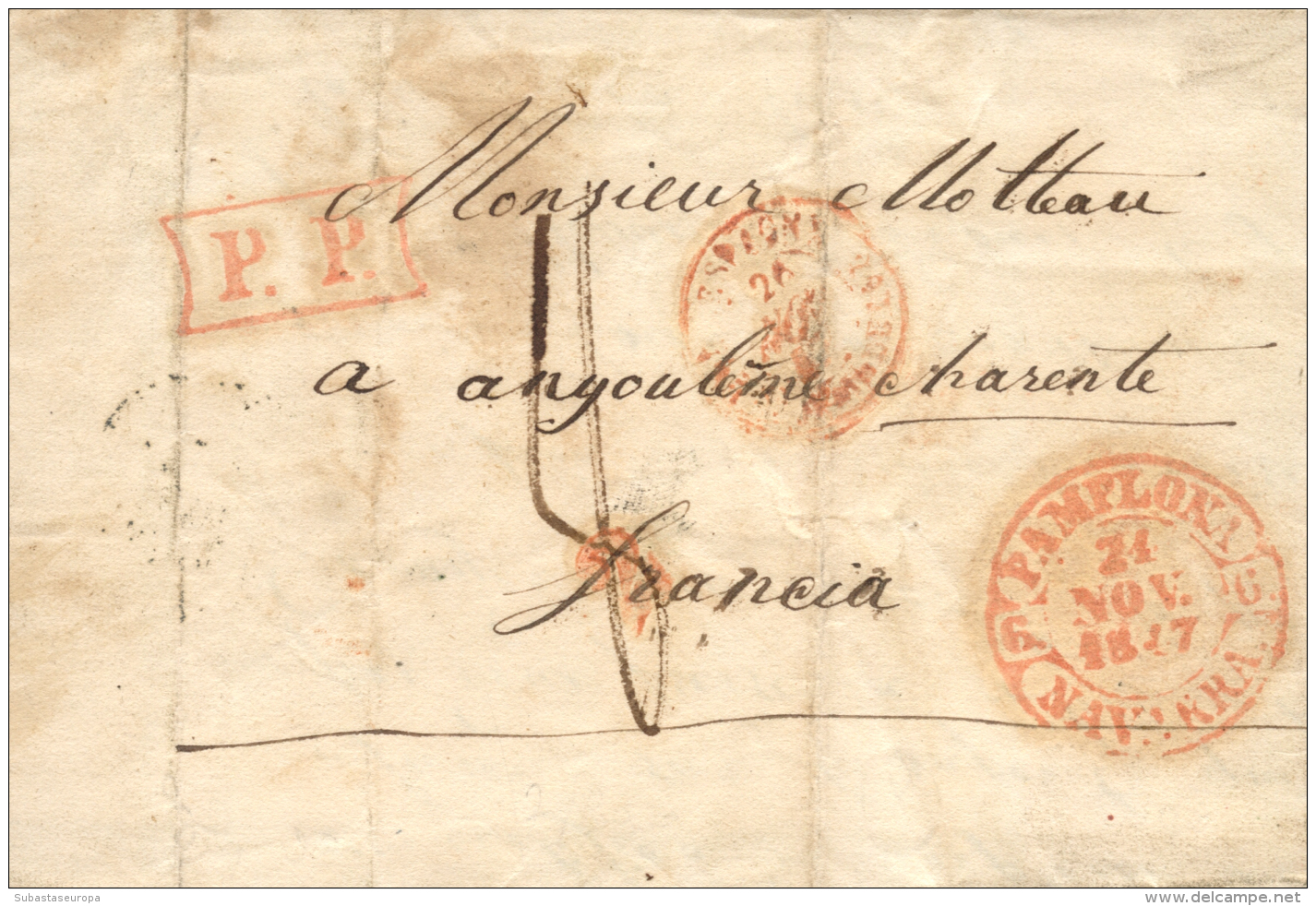 D.P. 6. 1847. Carta De Pamplona A Francia. Rara. Peso= 15 Gramos. - ...-1850 Prephilately