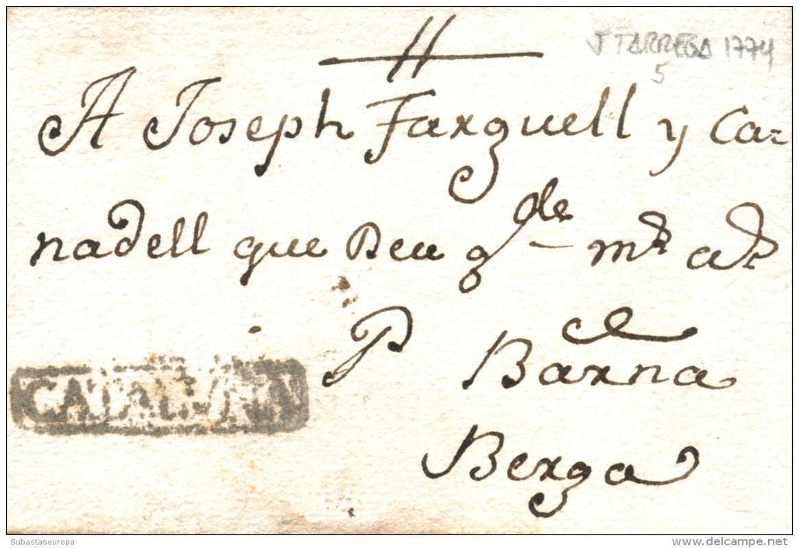 D.P. 5. 1774. Carta De Tàrrega A Berga. Rara. Peso= 15 Gramos. - ...-1850 Prephilately