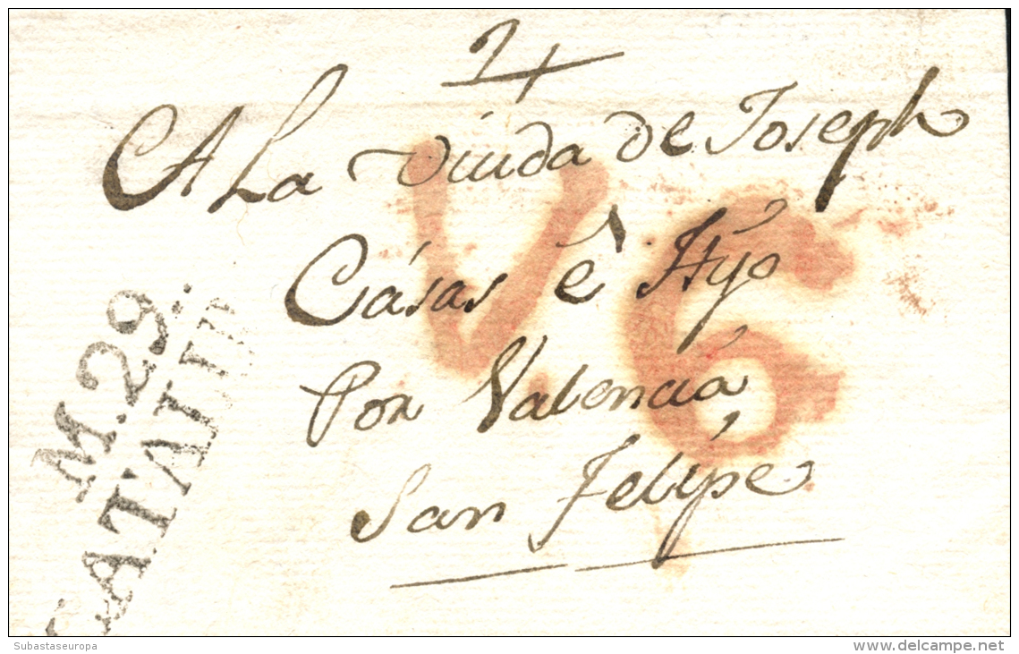 D.P. 5. 1804. Carta Circulada A San Felipe. Marca M.29 CATALUÑA. Peso= 15 Gramos. - ...-1850 Prephilately
