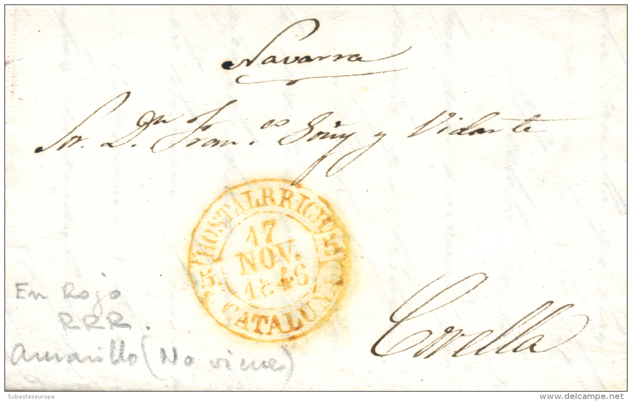 D.P. 5. 1846. Carta De Hostalrich A Corella. R.C. En Color Rojo. Peso= 15 Gramos. - ...-1850 Prephilately
