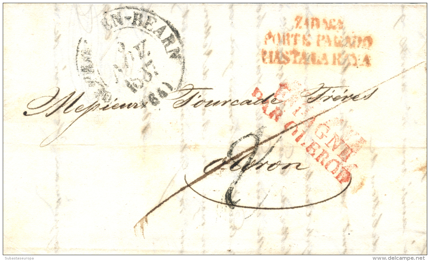 D.P. 4. 1837. Carta De Zaragoza A Olorón (Francia). Muy Bonita. Peso= 15 Gramos. - ...-1850 Prephilately