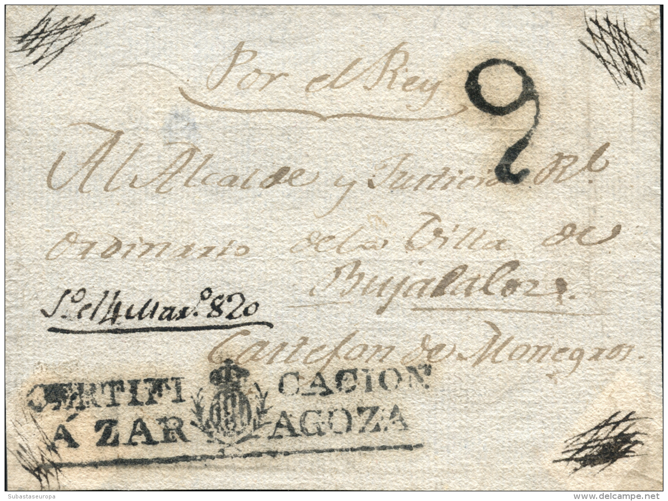 D.P. 4. 1820 (4 MAR). ZARAGOZA A  Castejón De Monegros. Marca CERTIFICACION/ A ZARAGOZA. Rarísima Y... - ...-1850 Prephilately