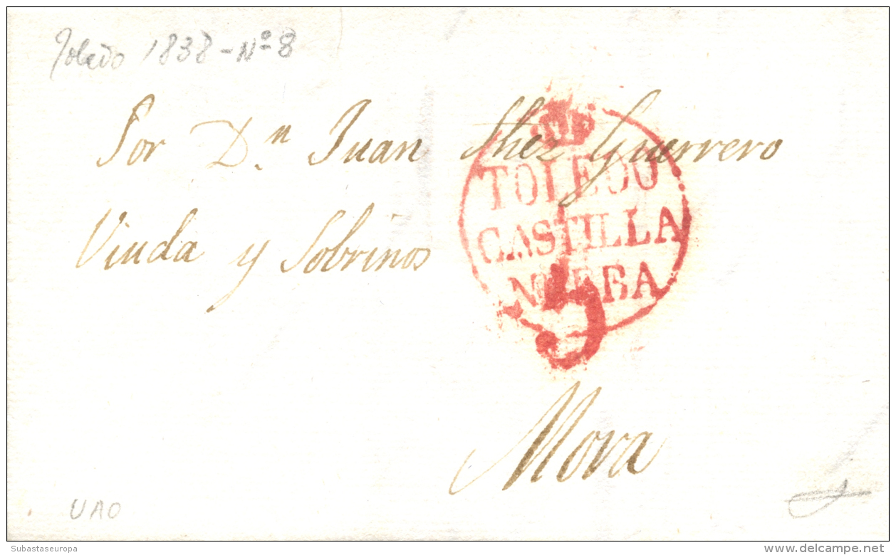 D.P. 1. 1838. Envuelta Circulada De Toledo A Mora. Marca P.E. 8 En Rojo. Peso= 15 Gramos. - ...-1850 Prephilately