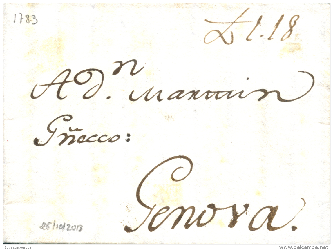 D.P. 1. 1783. Carta De Madrid A Génova. Marca MADRID 10 (P.E. 11) Al Dorso. Rarísima. Peso= 15... - ...-1850 Prephilately