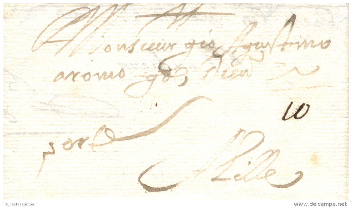 D.P. 1. 1690. MADRID A Lille (Flandes-Francia). Manuscrito "porte" Y "10" Bonita Y Rarísima Carta Del Siglo... - ...-1850 Prephilately