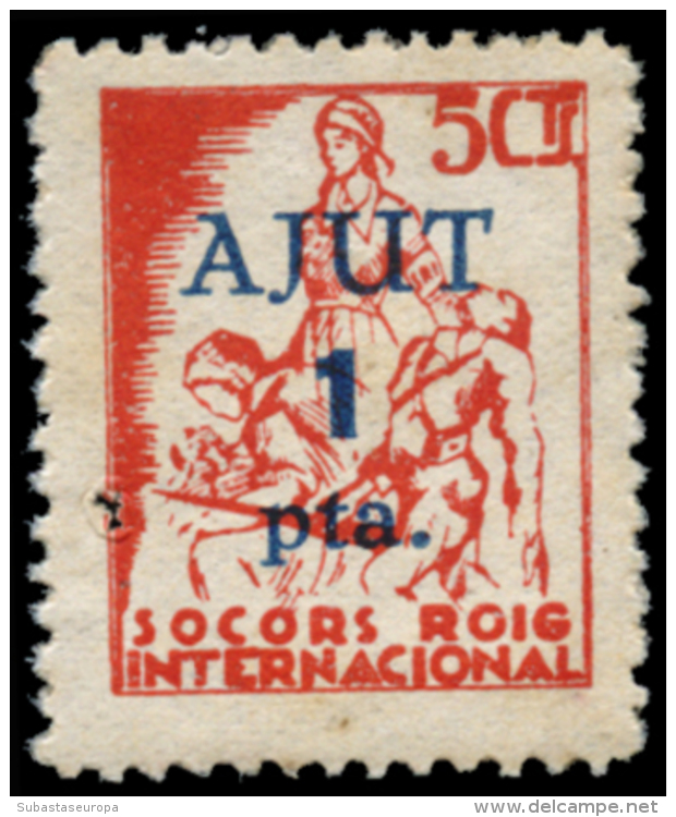 Socors Roig. Ajut 50 Cts. Y 1 Pta. Afinet 93 Y 95I. Raras. Peso= 15 Gramos. - Spanish Civil War Labels