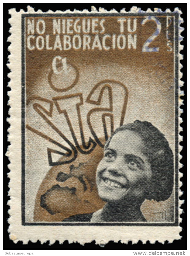 SIA. 2 Ptas. G.G. 579. Ligeramente Matasellada, Pero Con Goma. Peso= 15 Gramos. - Spanish Civil War Labels