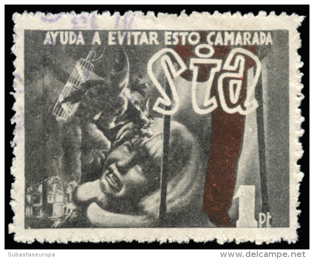 SIA. 1 Pta. G.G. 576. Matasellos Muy Ligero. Rara. Peso= 15 Gramos. - Spanish Civil War Labels