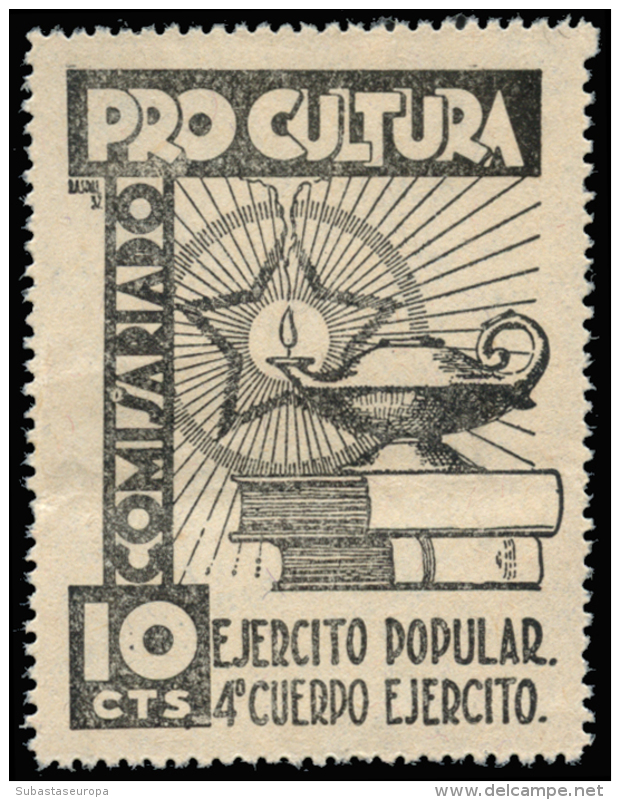 Pro Cultura. Ejército Popular 4&ordm; Cuerpo Ejército. 10 Cts. G.G. 851. Dentada En Los 4 Lados, Rara... - Spanish Civil War Labels