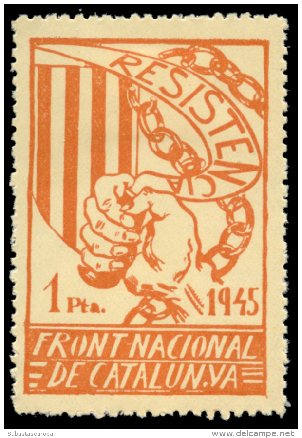 Front Nacional De Catalunya. Resistencia. A&ntilde;o 1945. 1 Pta. Rarísima. Peso= 15 Gramos. - Spanish Civil War Labels