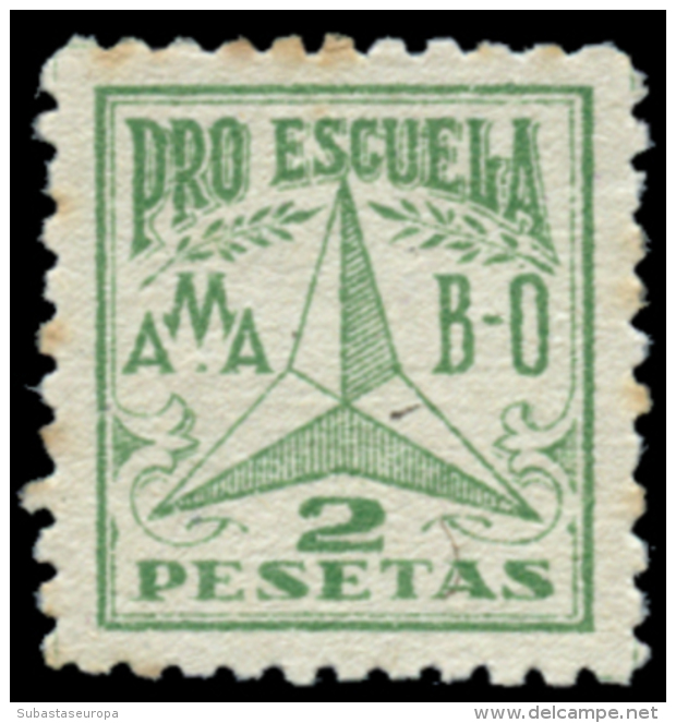 A.M.A. Pro Escuela. 50 Cts., 1 Y 2 Ptas. Afinet 1753, 1754 Y 1755. Raras. Peso= 15 Gramos. - Spanish Civil War Labels
