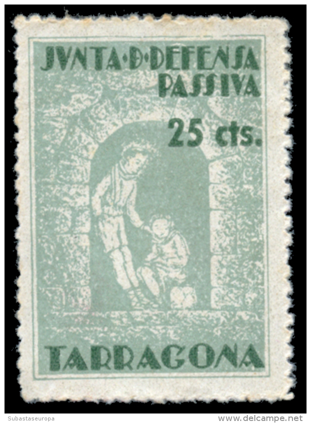 TARRAGONA. Junta De Defensa Pasiva. 25 Cts. Rara. Sofima 10. Peso= 15 Gramos. - Spanish Civil War Labels