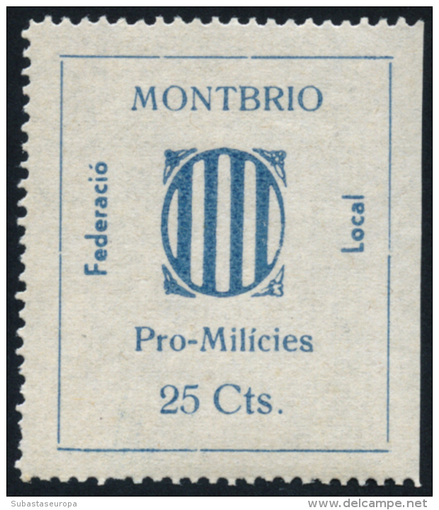 MONTBRIÓ. 25 Cts. Pro-Milicies. G.G. 892. Rara. Peso= 15 Gramos. - Spanish Civil War Labels
