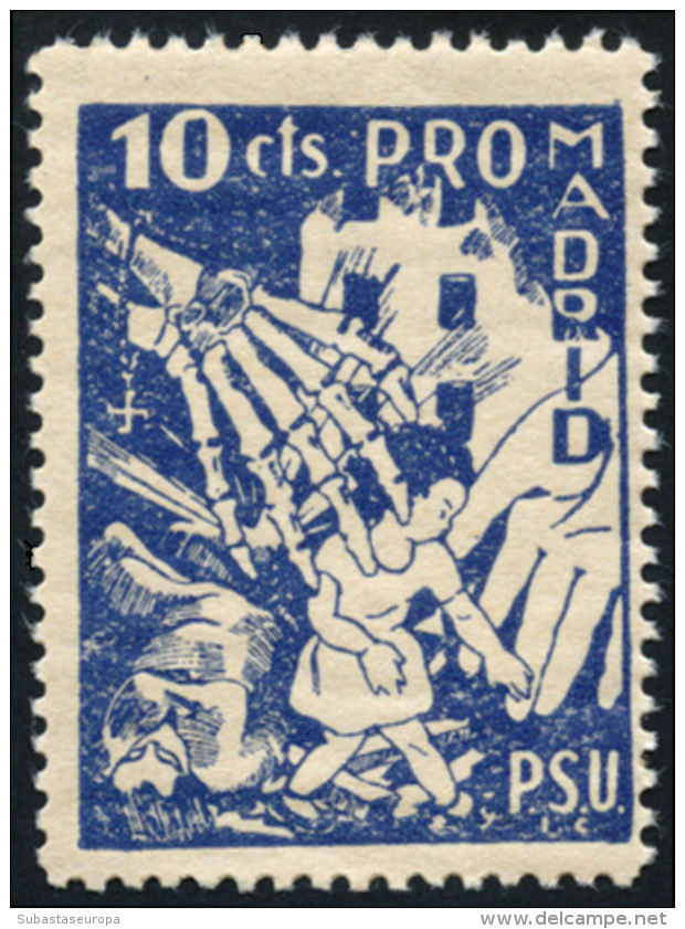 MADRID. Pro Madrid. P.S.U. 10 Cts. 2 Vi&ntilde;etas, Color Rojo Y Azul. Calidad Regular. Raras. Peso= 15 Gramos. - Spanish Civil War Labels