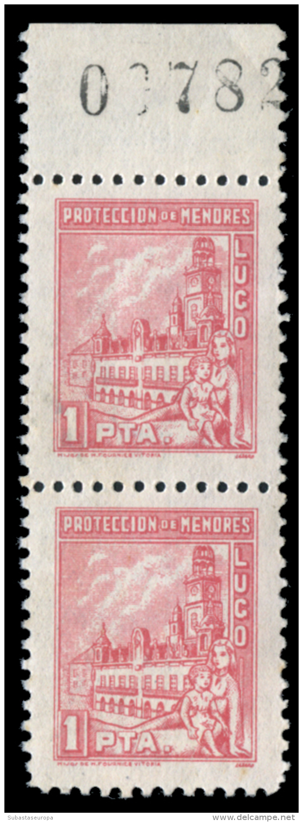 LIUGO. Protección De Menores. 50 Cts. Y 1 Pta. Parejas Verticales. Sofima 38/39. Peso= 15 Gramos. - Spanish Civil War Labels