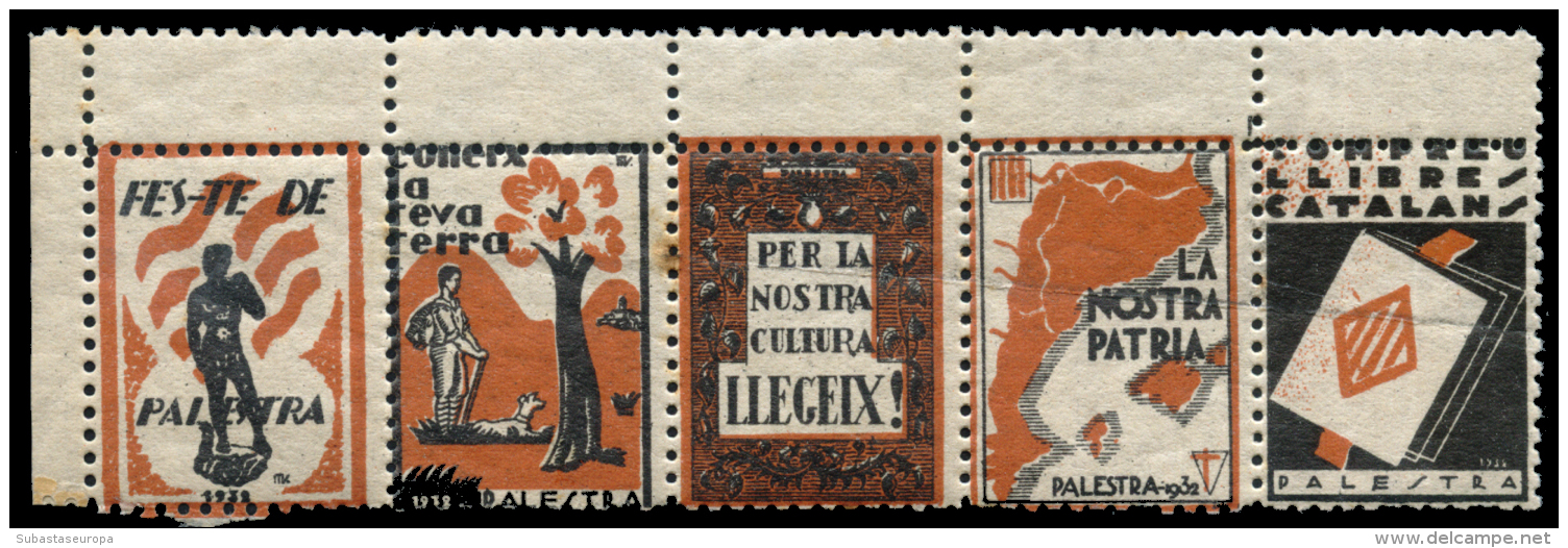 CATALUNYA. 1932. Palestra. Sin Valor. Tira De 5 Sellos. Nathan C-67. Peso= 15 Gramos. - Spanish Civil War Labels