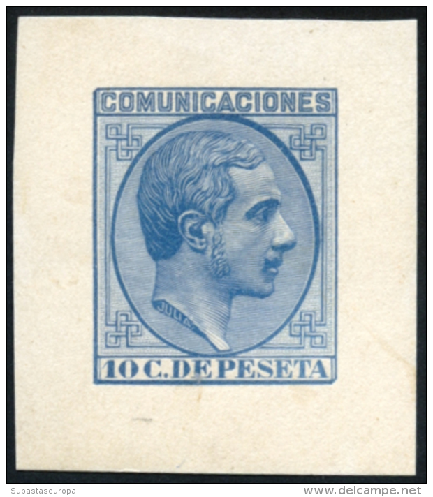 (*) 192. Alfonso XII. 10 Cts. Color Azul. Prueba Con Grandes Márgenes. Gálvez 1054. Peso= 15 Gramos. - Errors & Oddities