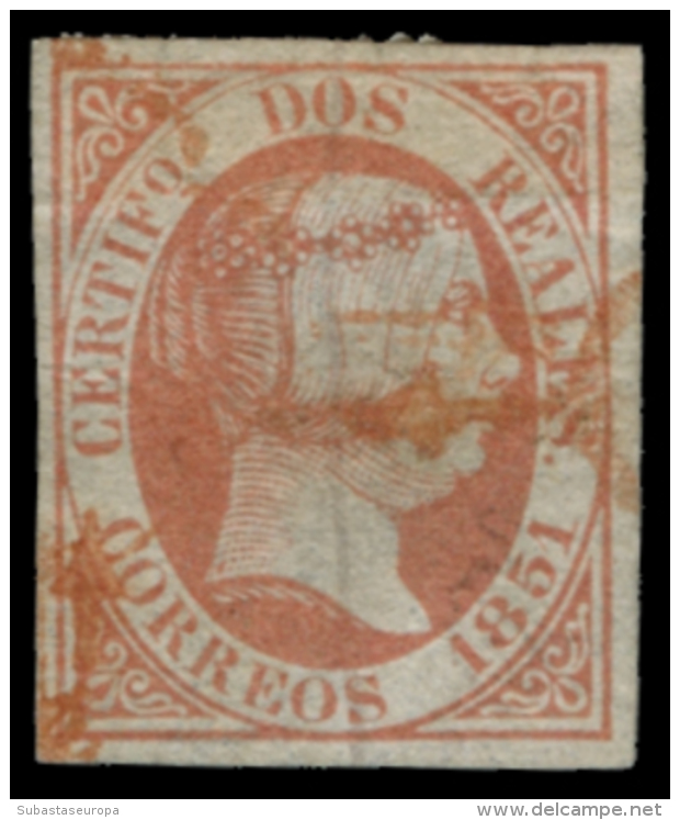8. 2 Reales 1851. Matasellos Ara&ntilde;a Rojo (rarísimo). Muy Buenos Márgenes. Certificado Sempere.... - Autres & Non Classés