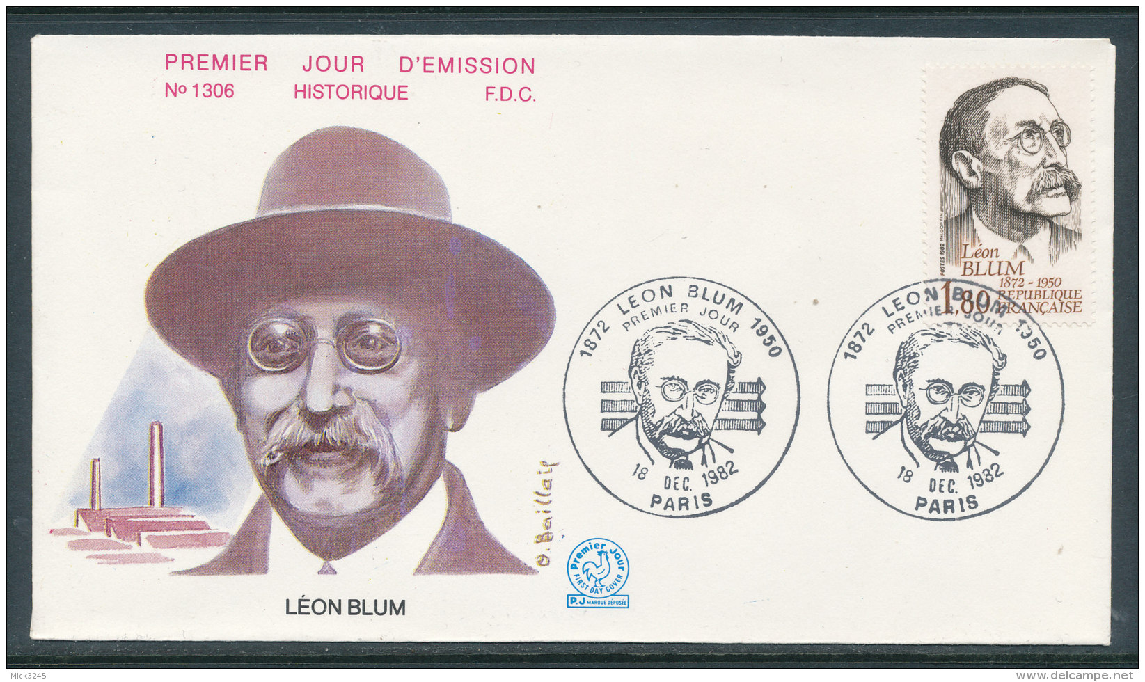 1982 Env 1er Jour N°1306 Léon Blum - Paris - 1980-1989