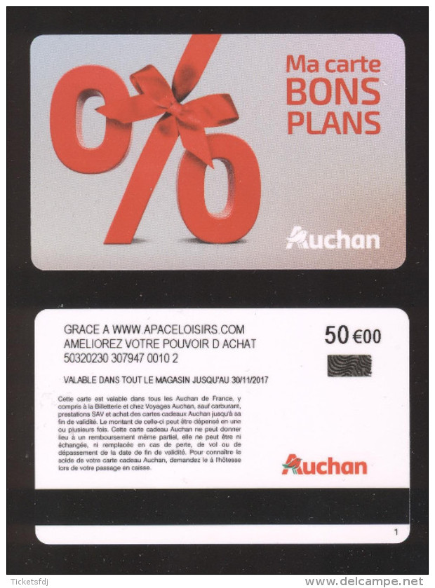 GIFT CARD - Carte Cadeau Auchan BONS PLANS - 50 € - Cartes Cadeaux