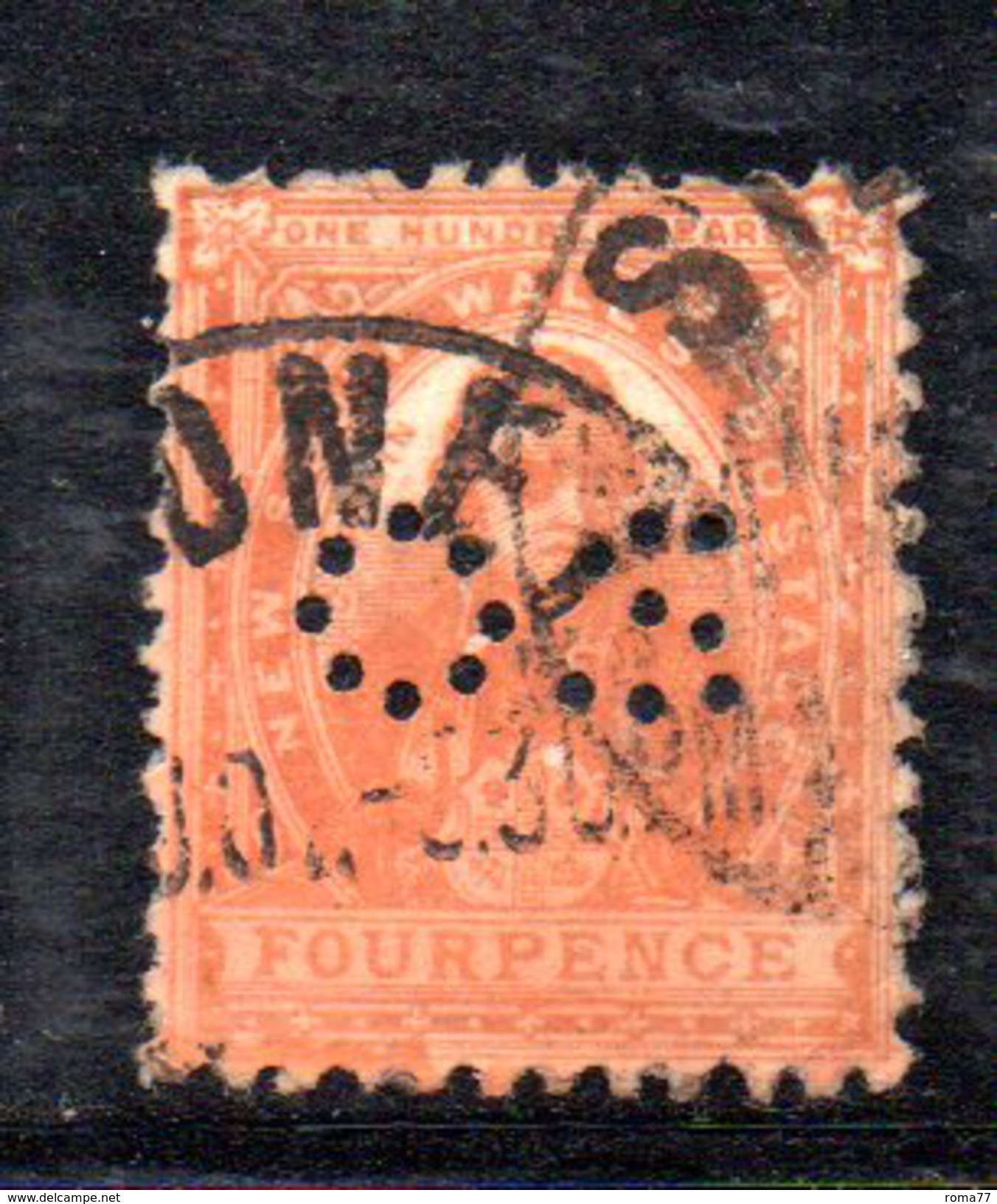 T1741 - NEW SOUTH WALES 4 Pence Wmk Crown On  A  Used . Punctured OS. - Gebruikt
