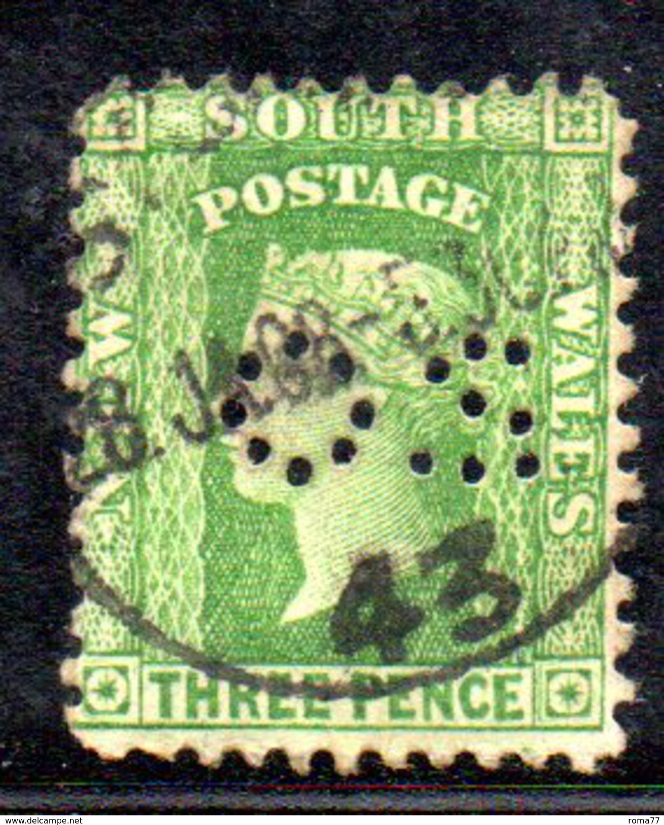 T1746 - NEW SOUTH WALES 3 Pence    Used . Punctured OS. - Gebruikt