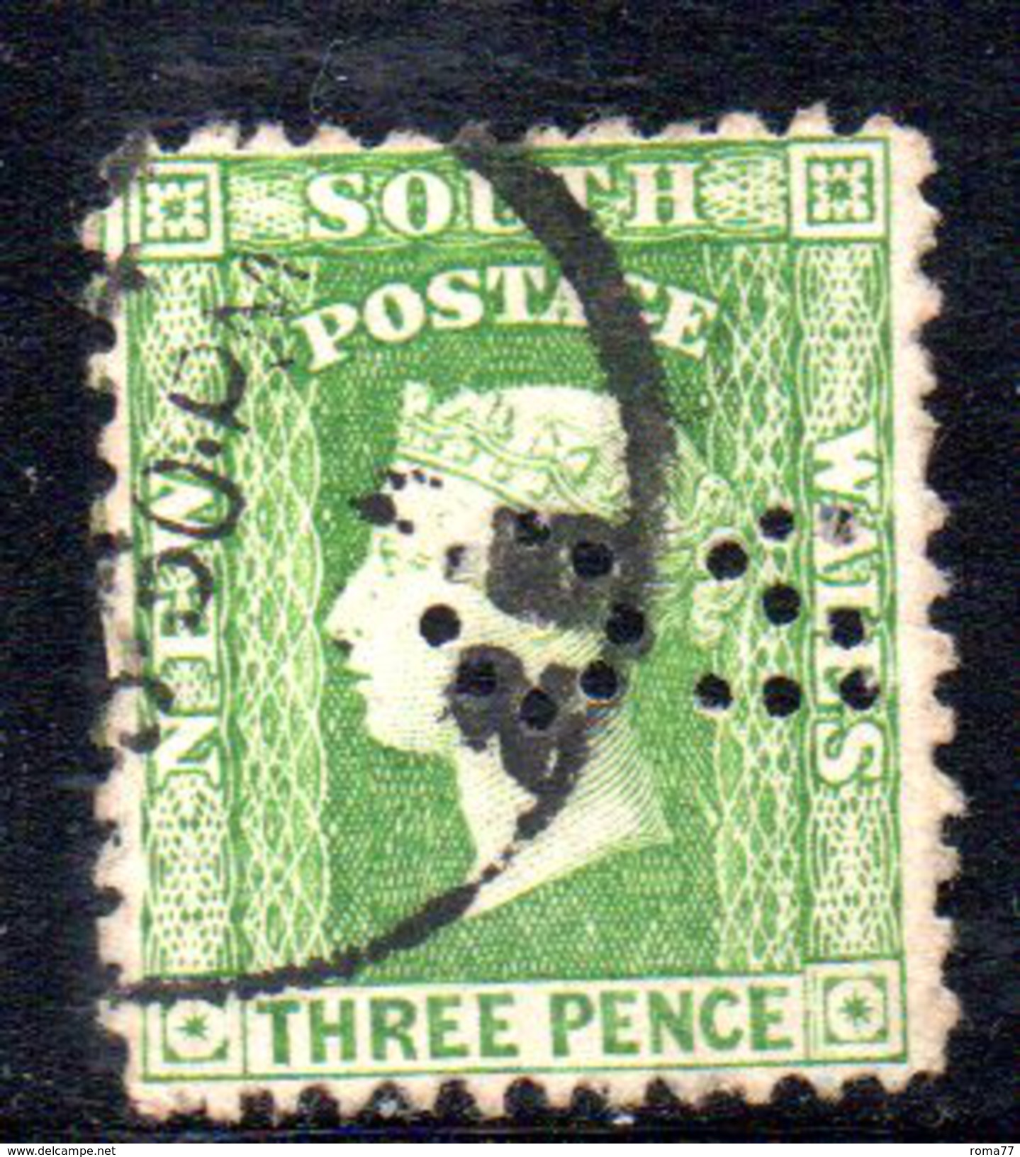 T1747 - NEW SOUTH WALES 3 Pence   Used . Punctured OS. - Used Stamps