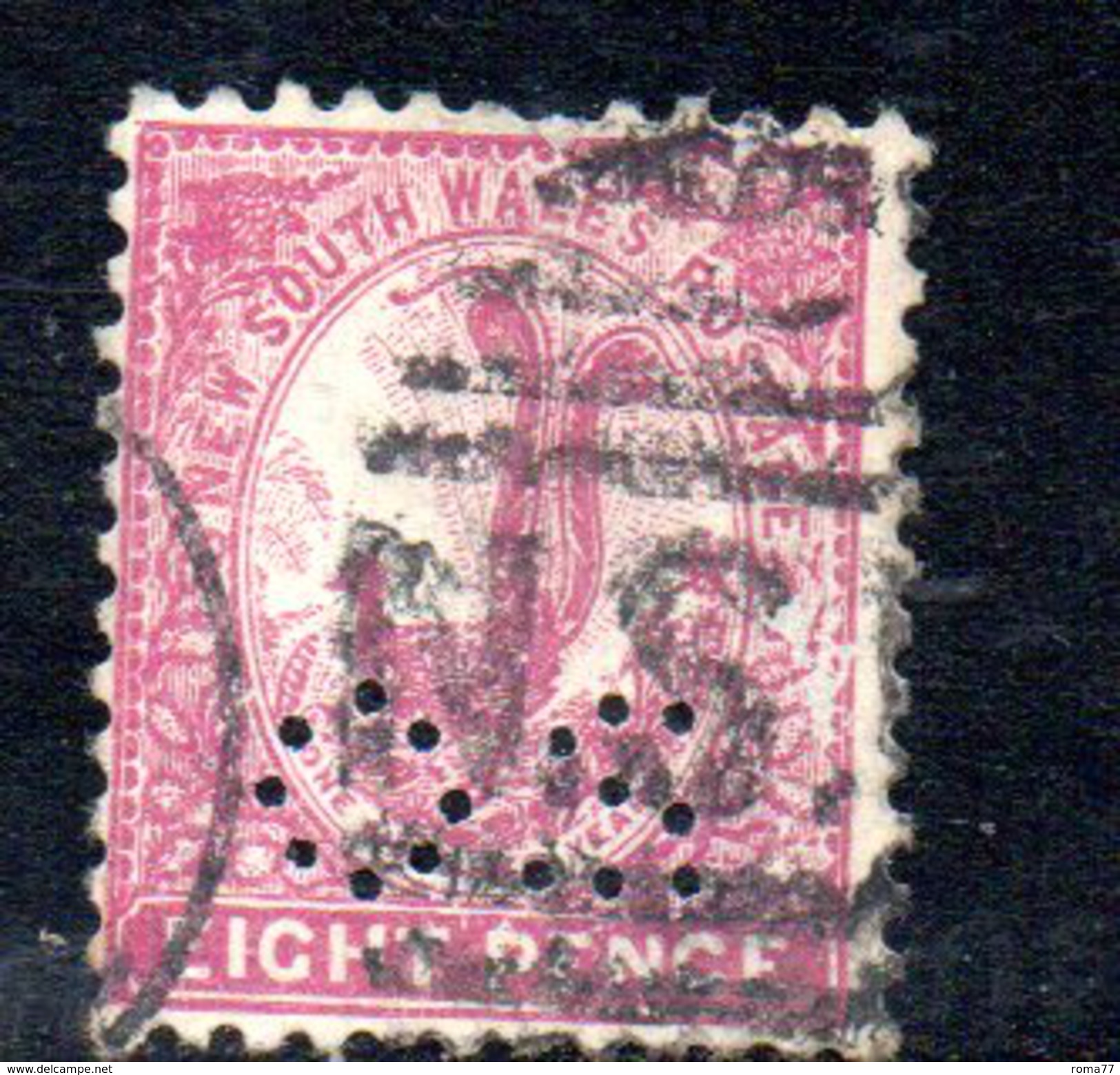 T1755 - NEW SOUTH WALES 8  Pence Wmk Crown On NSW  Used . Punctured OS - Gebraucht