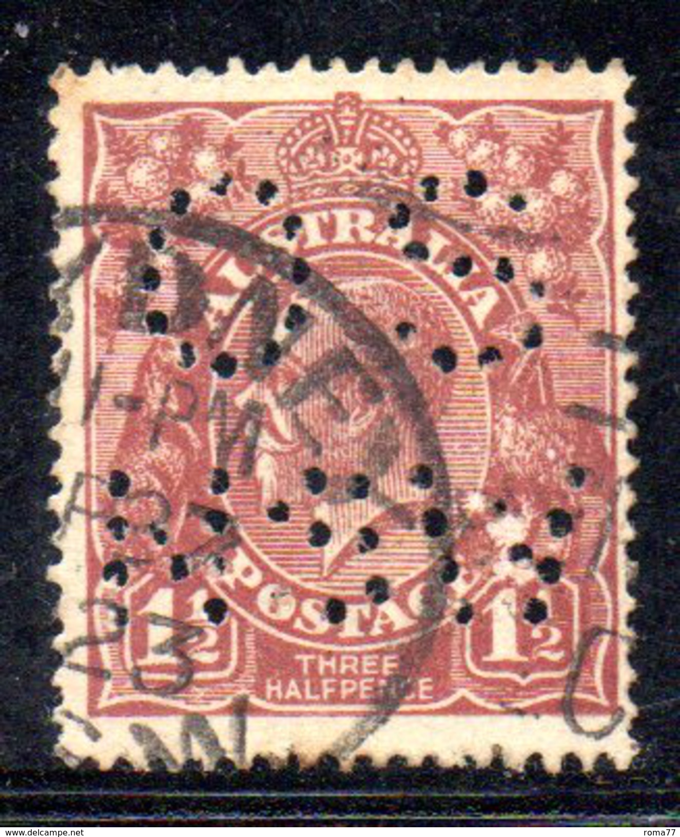 T1782 - AUSTRALIA 1 1/2 Penny  Wmk Crown On A  Used . Punctured OS NSW - Usati