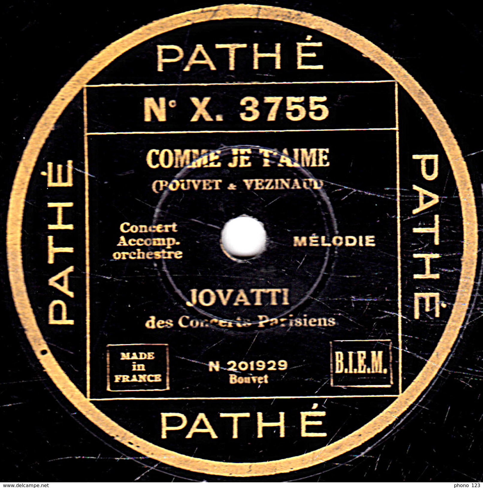 78 T. - 25 Cm - état  B - JOVATTI - MINON VOICI LE JOUR - COMME JE T'AIME - 78 T - Disques Pour Gramophone
